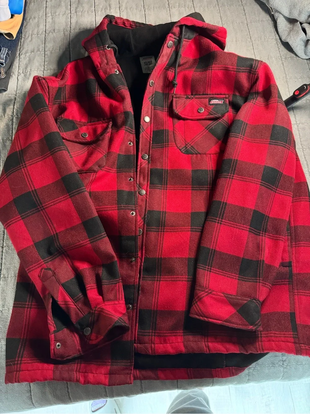 Dickies Red and Black Plaid Hooded Performance Jacket